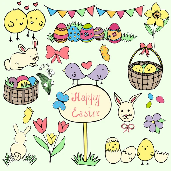 easter doodle collection, happy easter vector set, huge collection of