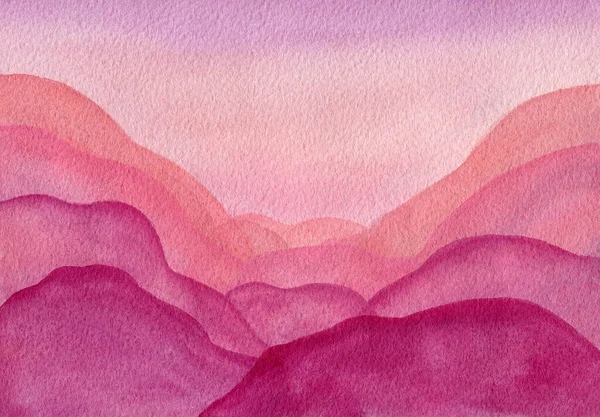 鮮やかなピンクと紫の色 水彩の夕日の色と山の形で美しい抽象的な背景デザイン — ストック写真