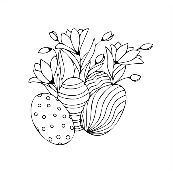 Ilustração Vetor Páscoa Com Flores Ovos Páscoa Desenho Decorativo Esboço —  Vetores de Stock