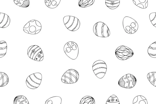 Бесшовный Повторяющийся Узор Пасхальными Яйцами Черно Белый Дизайн Пасхи Ручной — стоковый вектор