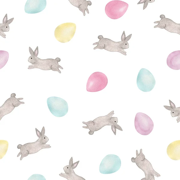 Easter Seamless Repeat Pattern Bunny Colorful Easter Eggs Watercolor Design — Stock Photo, Image