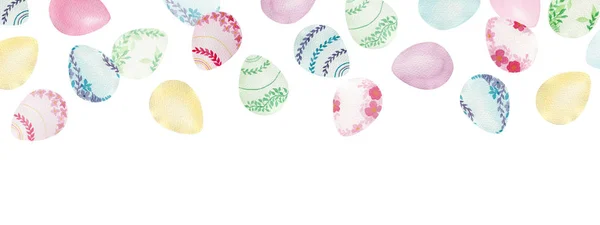 Pasen Spandoek Ontwerp Met Vallende Eieren Aquarel Decoratie Voor Pasen — Stockfoto