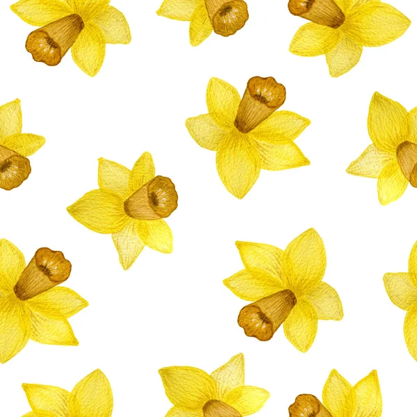 Modello Ripetizione Senza Soluzione Continuità Con Fiori Gialli Narcisi Disegno — Foto Stock