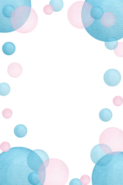 Rahmenhintergrund Mit Aquarellblasen Rahmenkartenentwurf Illustration Mit Rosa Blauen Kreisen Und — Stockfoto
