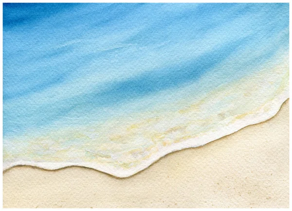 Acquerello Spiaggia Pittura Sfondo Sabbia Dorata Blu Oceano Acqua Estate — Foto Stock