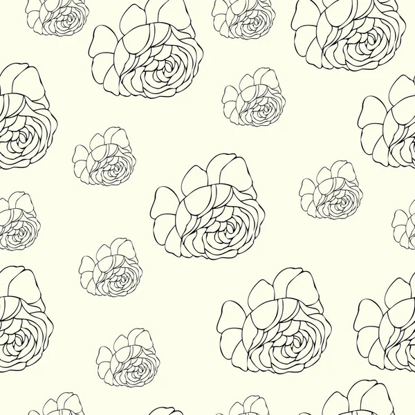 Florale Nahtlose Muster Hintergrund Mit Umriss Rose Blume Vintage Vektor — Stockvektor
