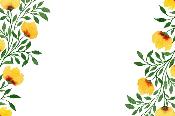Rahmen Mit Handbemalten Gelben Blumen Und Kopierraum Frühlingsflorale Dekoration Elegantes — Stockfoto