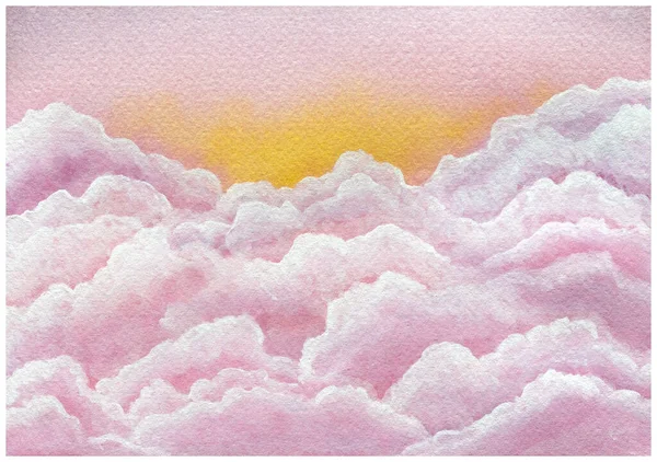 abstract cloudscape background in pink and purple hues, grunge watercolor pink abstract background with white and fluffy clouds