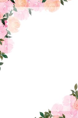 Çiçek çerçevesi arka planında klasik şakayık çiçekleri ve fotokopi alanı, anneler günü için suluboya çiçek kartı tasarımı, düğün ya da davetiye