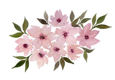 Anneler günü çiçekleri, el boyası, mor renkli yabani çiçekler, klasik suluboya buketler. 