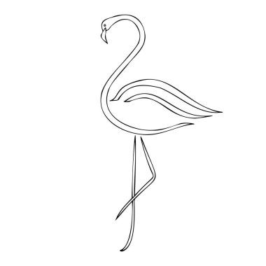 Flamingo siluet vektör illüstrasyonu, flamingo tropikal kuşunun karikatür çizimi, çizim çizimi