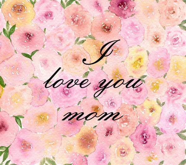 엄마가 분홍색 배경에 사랑해 엄마들은 배경에 장미가 그려진 식물학적 — 스톡 사진