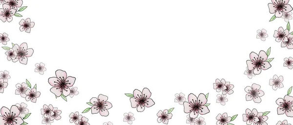 Einfachen Frühling Floralen Hintergrund Mit Rosa Kirschblüten Blumen Florale Banner — Stockfoto