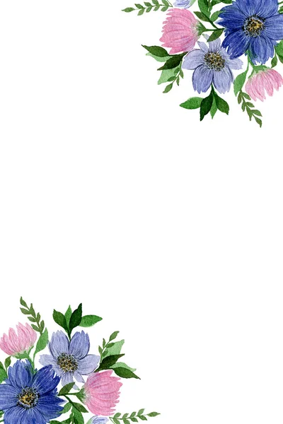 Ramka Wiosna Dzikie Kwiaty Różowych Niebieskich Kolorach Vintage Dekoracji Kwiatowej — Zdjęcie stockowe