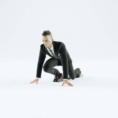 Çalışan için düşük başlangıç alarak iş adamı. Beyaz arka plan üzerinde.