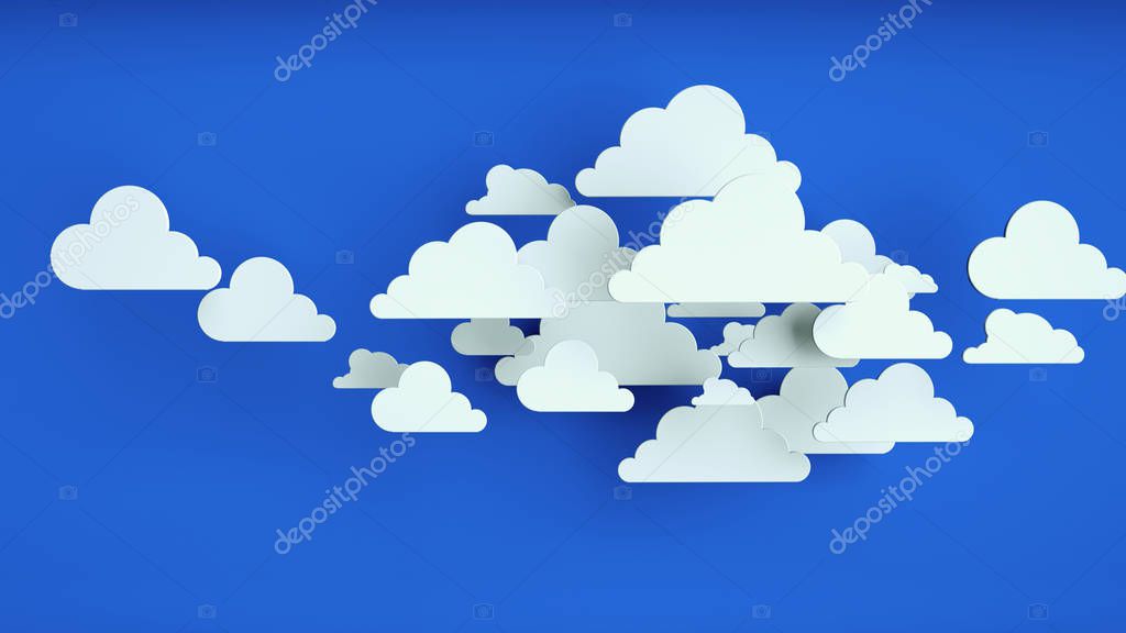 White paper clouds over blue background