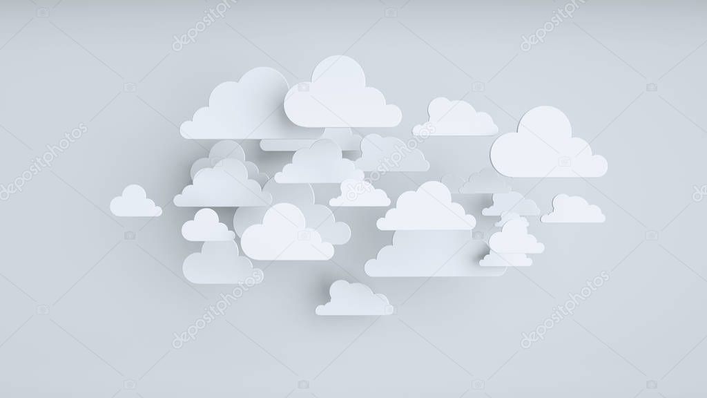 White paper clouds over blue background