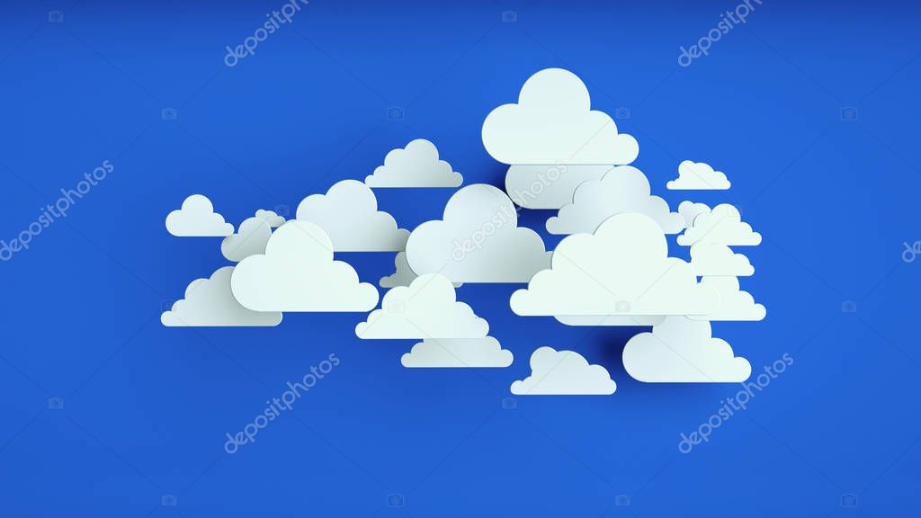 White paper clouds over blue background