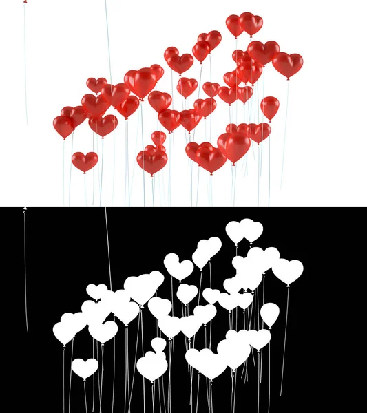 Vliegende ballonnen in de vorm van een hart. — Stockfoto