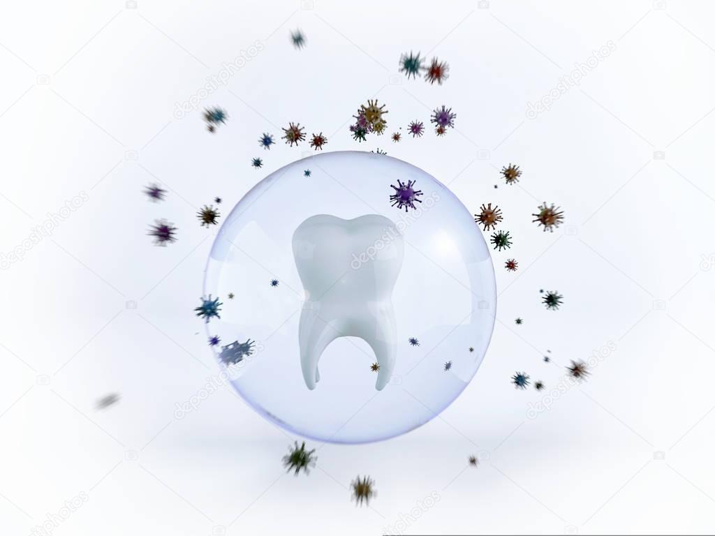 A tooth being protected from decay or bacteria by a shield.