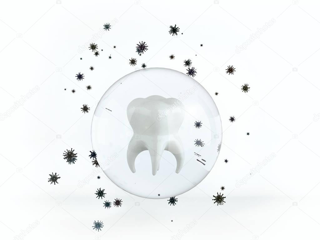 A tooth being protected from decay or bacteria by a shield.