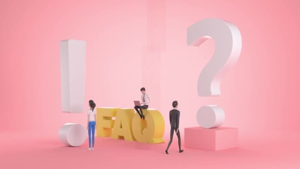 People 3d Characters Standing near Exclamations and Question Marks. Woman and Man Ask Questions and receive Answers. Online Support center. Frequently Asked Questions Concept. 3d rendering 4k — Stock Video