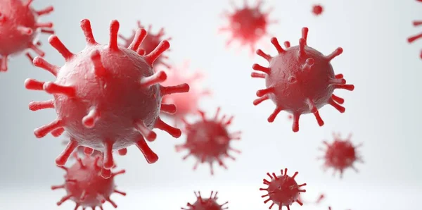 コロナウイルス2019-ncvインフルエンザ感染3D医療イラスト.浮遊中国病原体呼吸器インフルエンザウイルス細胞の顕微鏡図。危険なアジアのnvコロナウイルス、パンデミックリスクの背景 — ストック写真