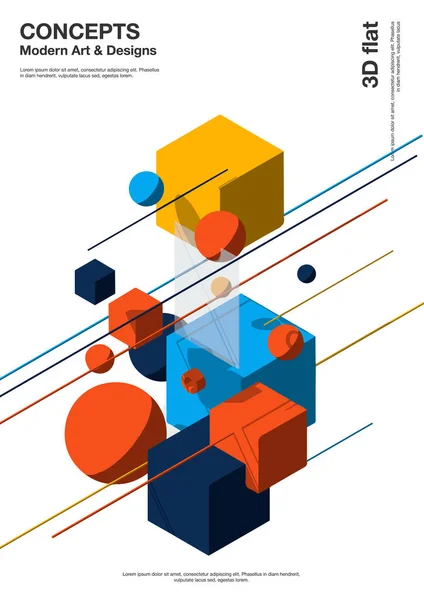 Fondo abstracto, composición moderna de formas geométricas. Cubo, esfera, cilindro, línea. ilustración 3d . — Archivo Imágenes Vectoriales