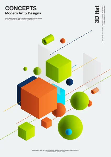Fondo abstracto, composición moderna de formas geométricas. Cubo, esfera, cilindro, línea. ilustración 3d . — Vector de stock