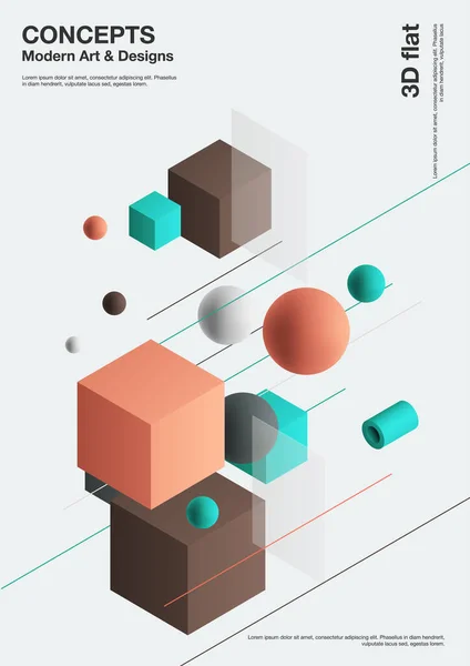 Abstract background, modern composition of geometric shapes. Cube, sphere, cylinder, line. 3d illustration. — Stock Vector