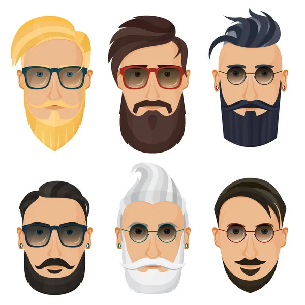 Faccia da hipster su sfondo bianco. Uomo barbuto . — Vettoriale Stock