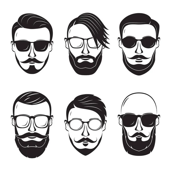 Hipsters hombres barbudos con diferentes peinados, bigotes, barbas aisladas sobre fondo blanco . — Archivo Imágenes Vectoriales