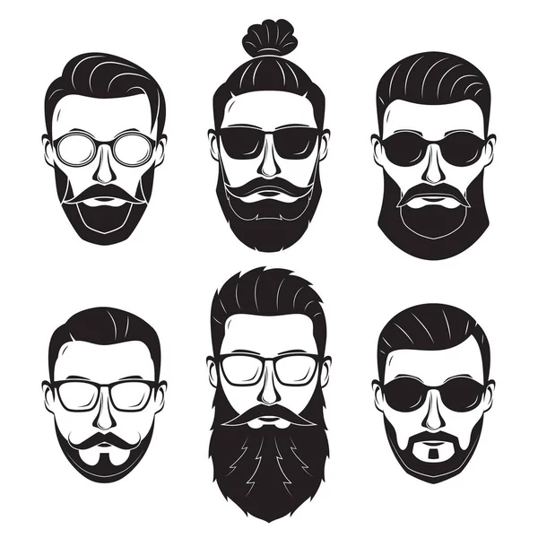 Bokovky vousatých mužů s různými účesy, kníry, vousy — Stockový vektor