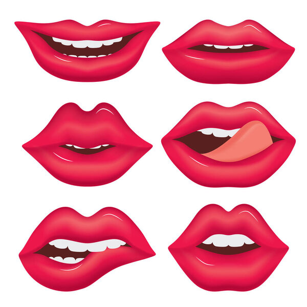 Set of female lips on a white background. Various emotions.