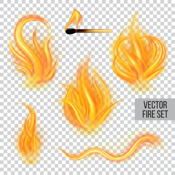 Painted transparent vector fire on a transparent white backgroun — Stock Vector