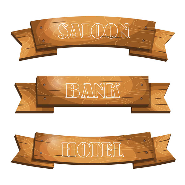 Западный мультяшный стиль висит деревянные вывески доски
.