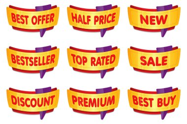 Lüks altın sigorta primi etiketleri. Satılık, fiyat ve afiş rozetleri.