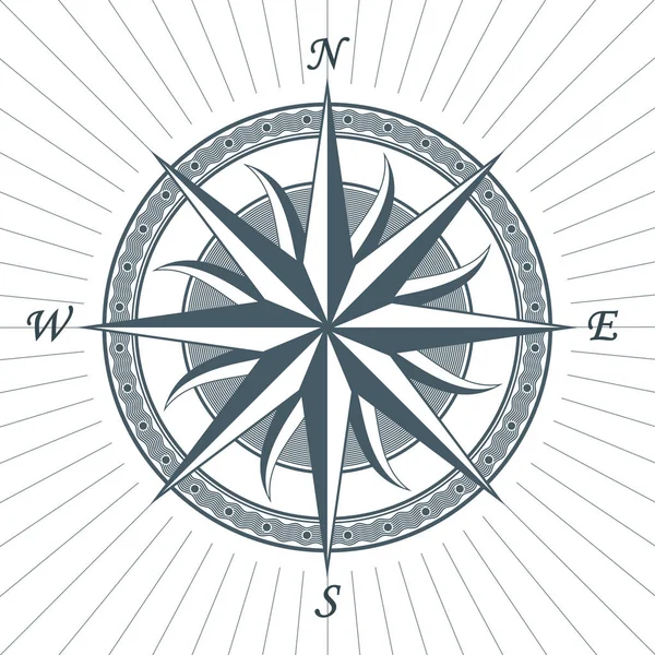 Vintage gamla antika vindros nautiska kompass tecken etikett emblem — Stock vektor