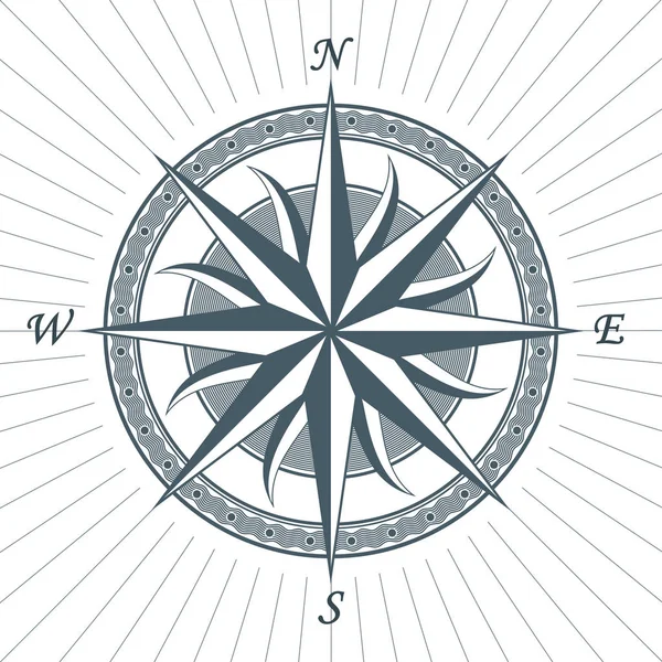 ヴィンテージの古いアンティーク風ローズ航海コンパス記号ラベル エンブレム — ストックベクタ