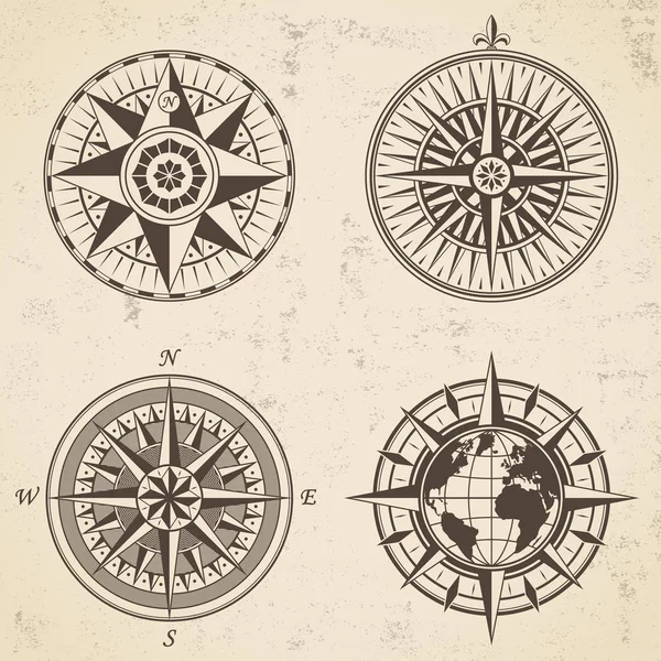 Набір старовинних античних вітрів троянди морський компас знаки е — стоковий вектор