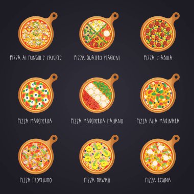 Ahşap kurullarında İtalyan Pizza kümesi