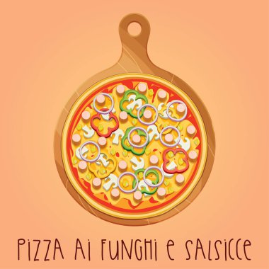 Gerçek Pizza AI irritasyonlar e salsicce ahşap tahta üzerinde