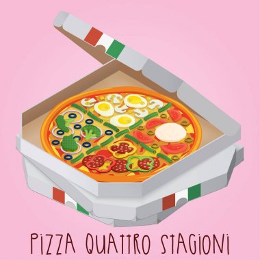 Gerçek Pizza quattro stagioni. Pizza dört mevsim.