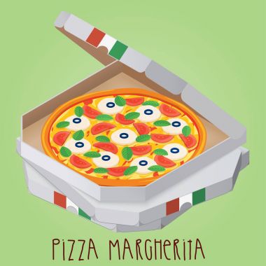Gerçek Pizza Margherita. İtalyan pizza kutusu.