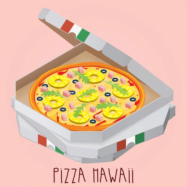 Prawdziwa Pizza Hawaii. Włoska pizza w pole. — Wektor stockowy