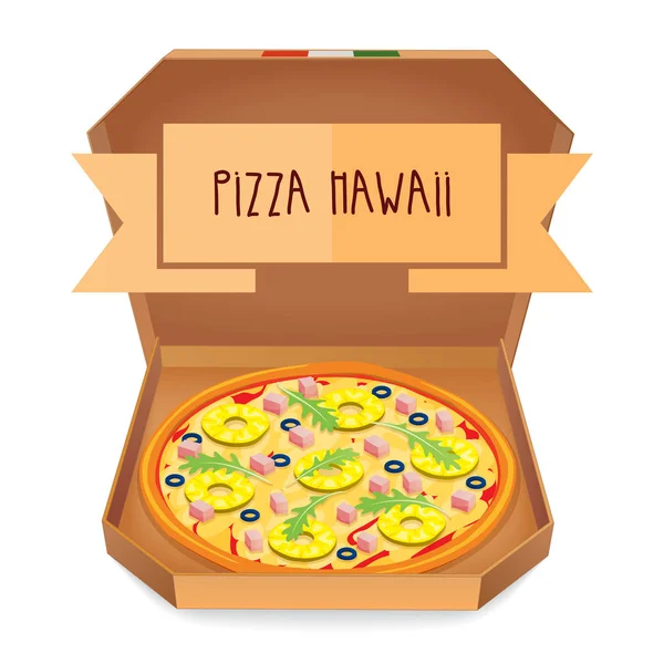 Prawdziwa Pizza Hawaii. Włoska pizza w pole. — Wektor stockowy