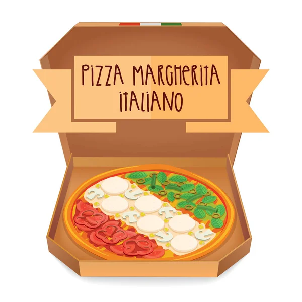 Skutečné Pizza Margherita Italiano. Italská Pizza Margherita. — Stockový vektor