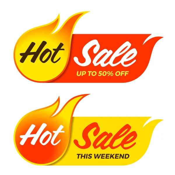 Hot sale vector flaming labels stickers banners — Stock Vector