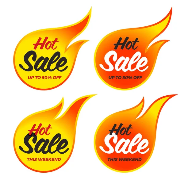 Venda quente vetor flamejante etiquetas adesivos banners —  Vetores de Stock