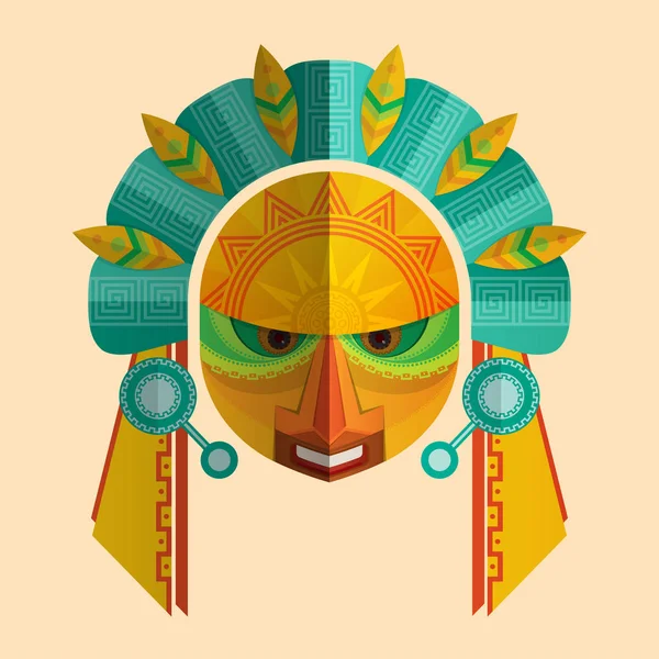 Image of a mask of the Mayans with ethnic ornament. — Stock Vector